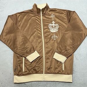 Sean John Brown Track Jacket 3XL Vintage Y2K Oversize Embroidered Ribbed Trim